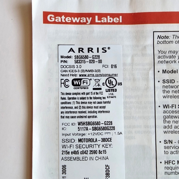 Motorola Arris Surfboard Modem/WiFi Router N300 Dual Band Model SBG6580 - Picture 5 of 12